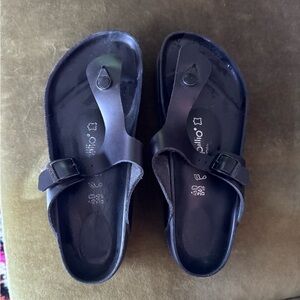 Black Birkenstock platform gizeh Flip-Flop Sandals, size 40